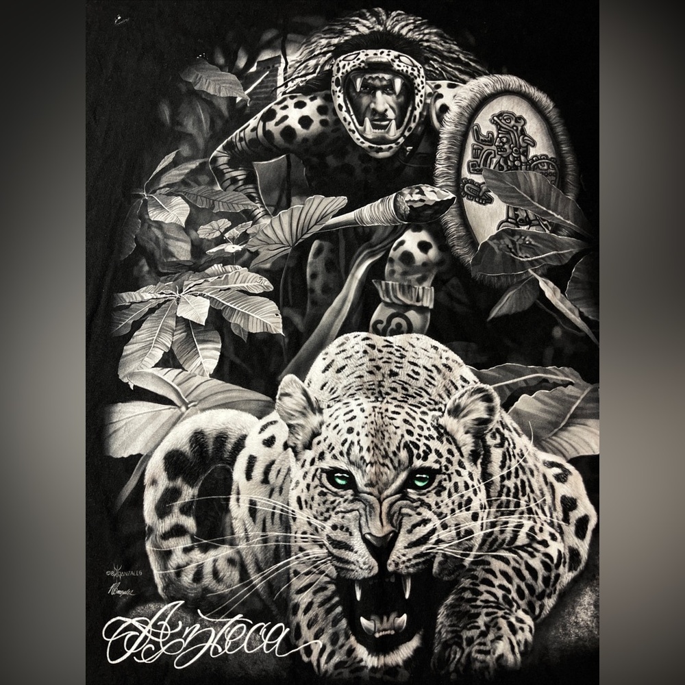 DGA black Jaguar Warrior tribal TShirt Chicano Art David Gonzales Art To Wear 3X